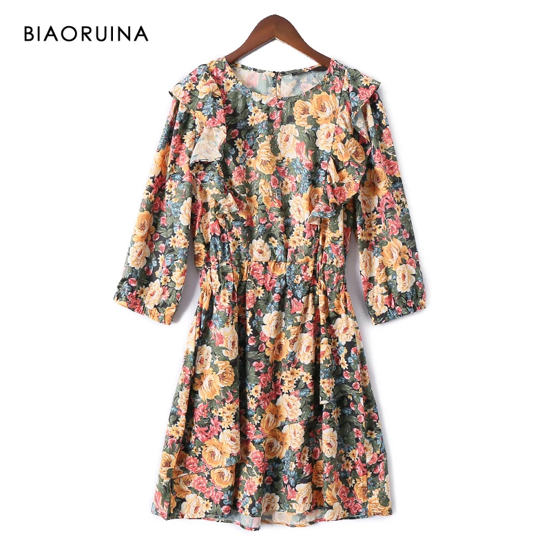 Женское офисное платье-трапеция BIAORUINA Повседневное платье с цветочным принтом