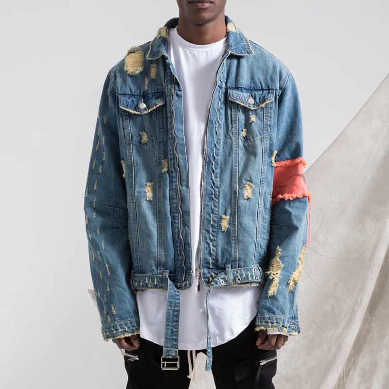 Джинсовая куртка на молнии для мужчин и женщин рваная Повседневная Уличная
