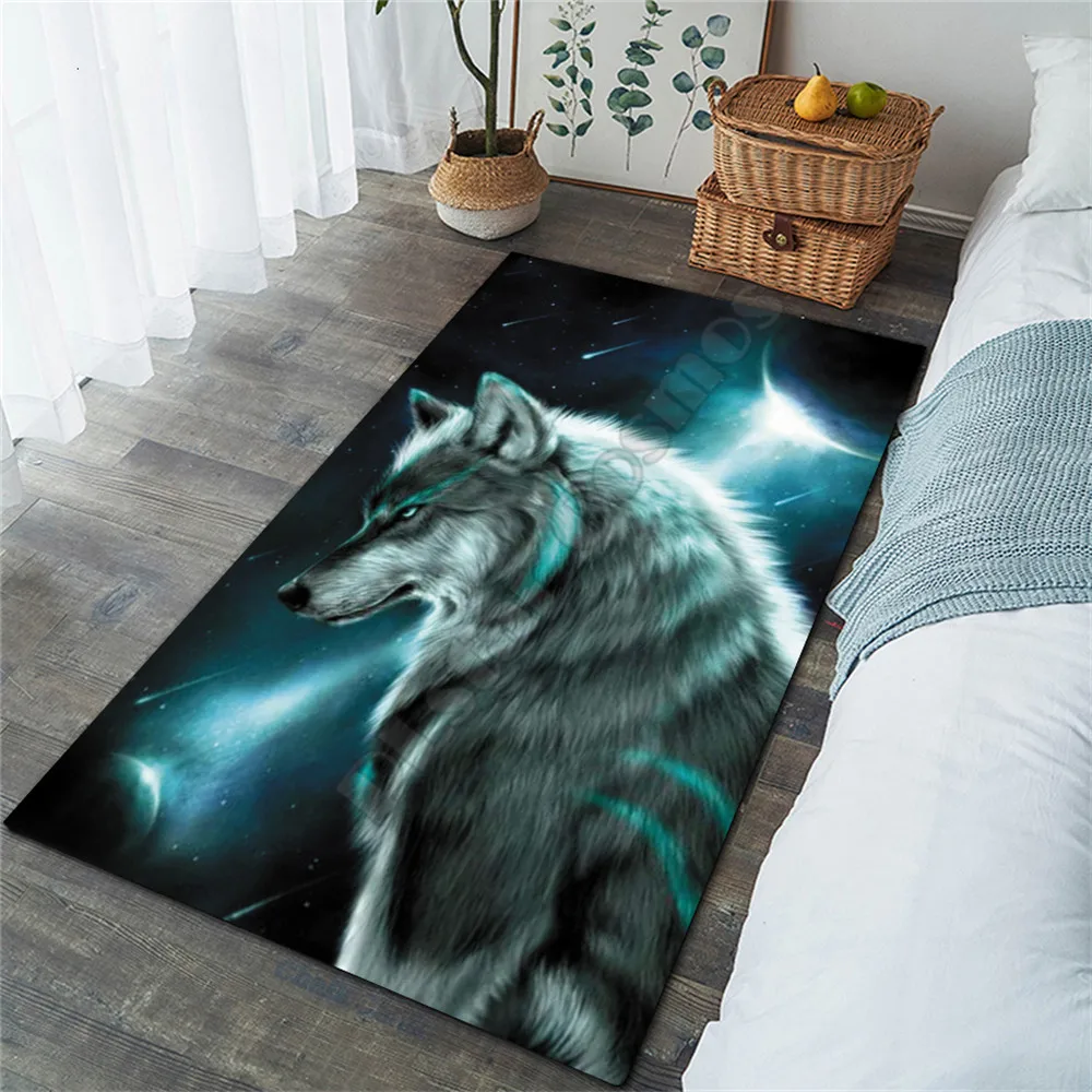 Коврик Galaxy Wolf с 3D рисунком нескользящий мягкий ковер для столовой гостиной