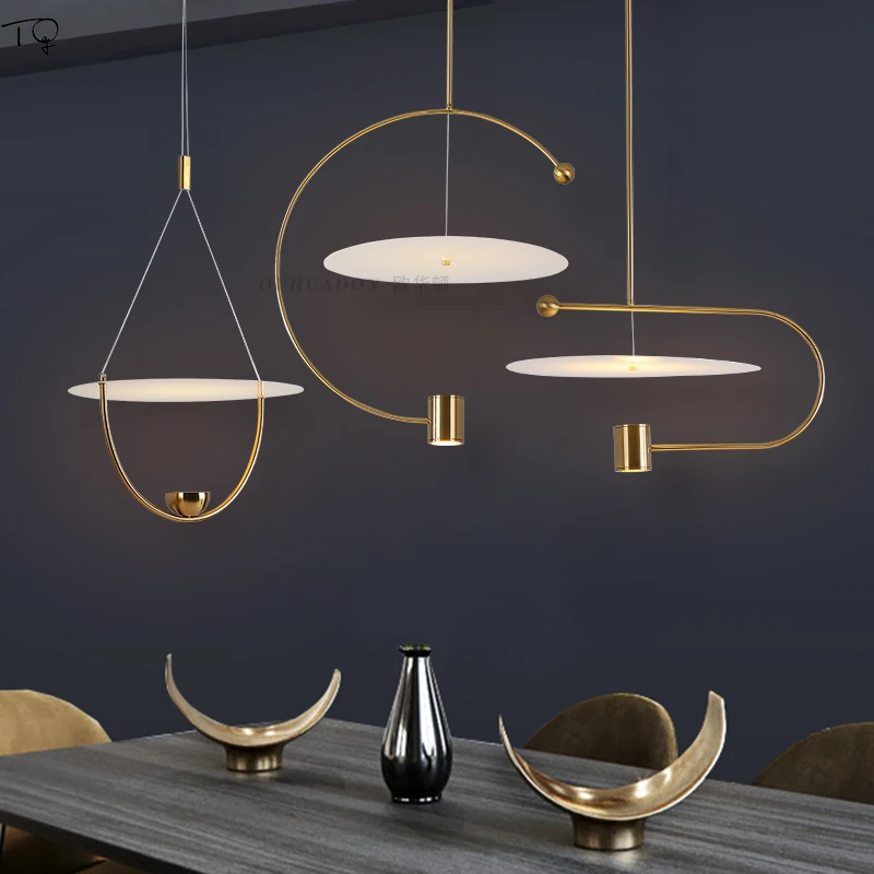 Nordic Post Modern Minimalist Line Pendant Lights Gold Lustre Designer Art Decor Individual Light Fixtures Restaurant Hall Cafe | Лампы и