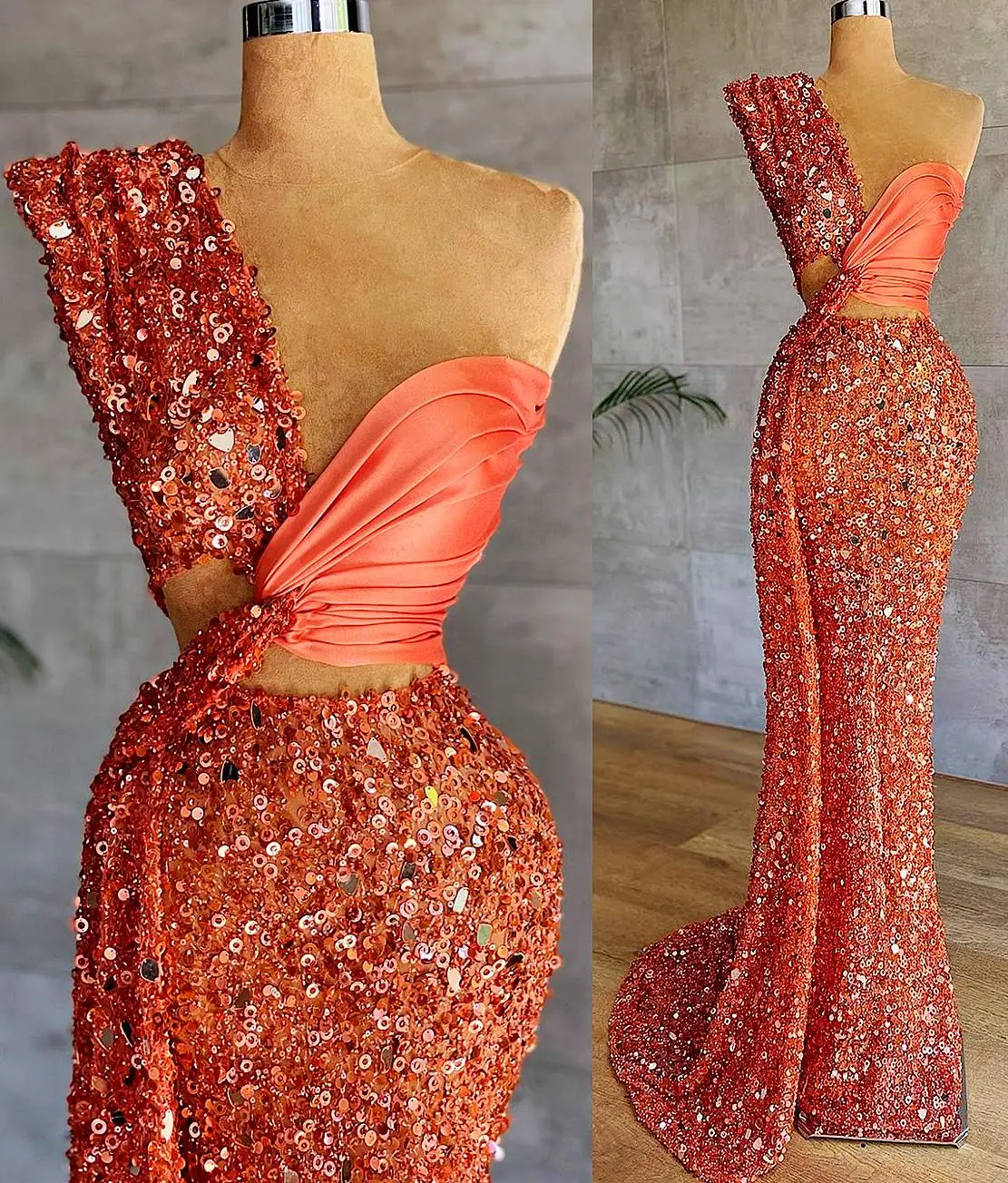 

Sparkly Sequined One Shoulder Mermaid Prom Dresses Beaded Long Evening Dress Real Image Plus Size Formal Gowns Party Wear