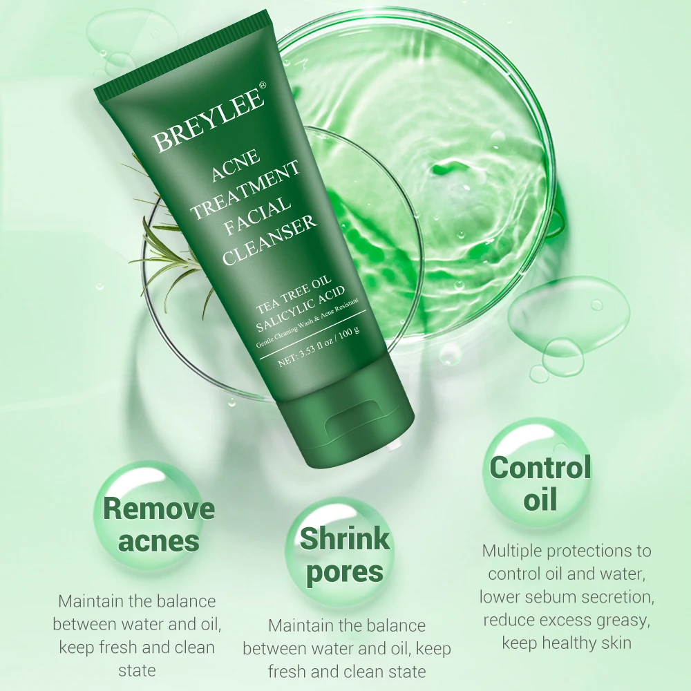 

BREYLEE Facial Cleanser Acne Treatment Face Cleansing Wash Mask Skin Care Cleaner Shrink Pore Oil Control Remove Blackhead 100g