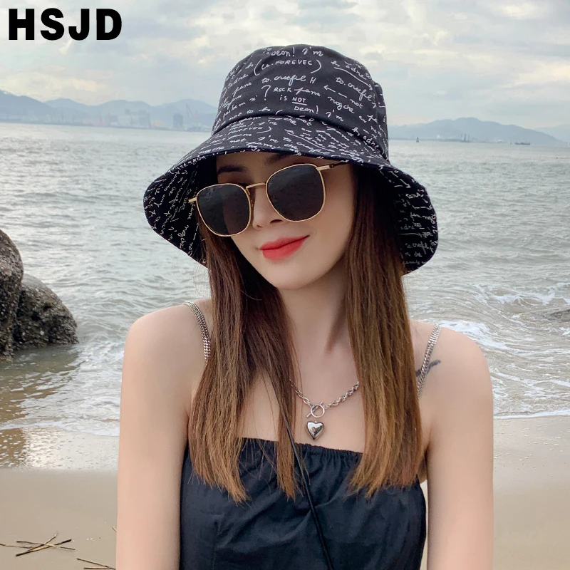 New Black Letter Sun Hat Hip Hop Bucket Hats Unisex Bob Caps Gorros Men Women Summer Wide Brim Foldable Panama Fisherman Hat