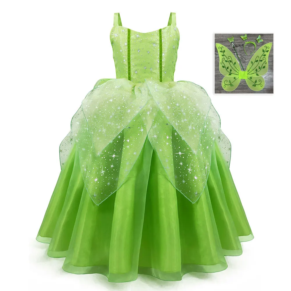 Костюм принцессы с крыльями фея Динь-Динь зеленый для Хэллоуина | Тематическая