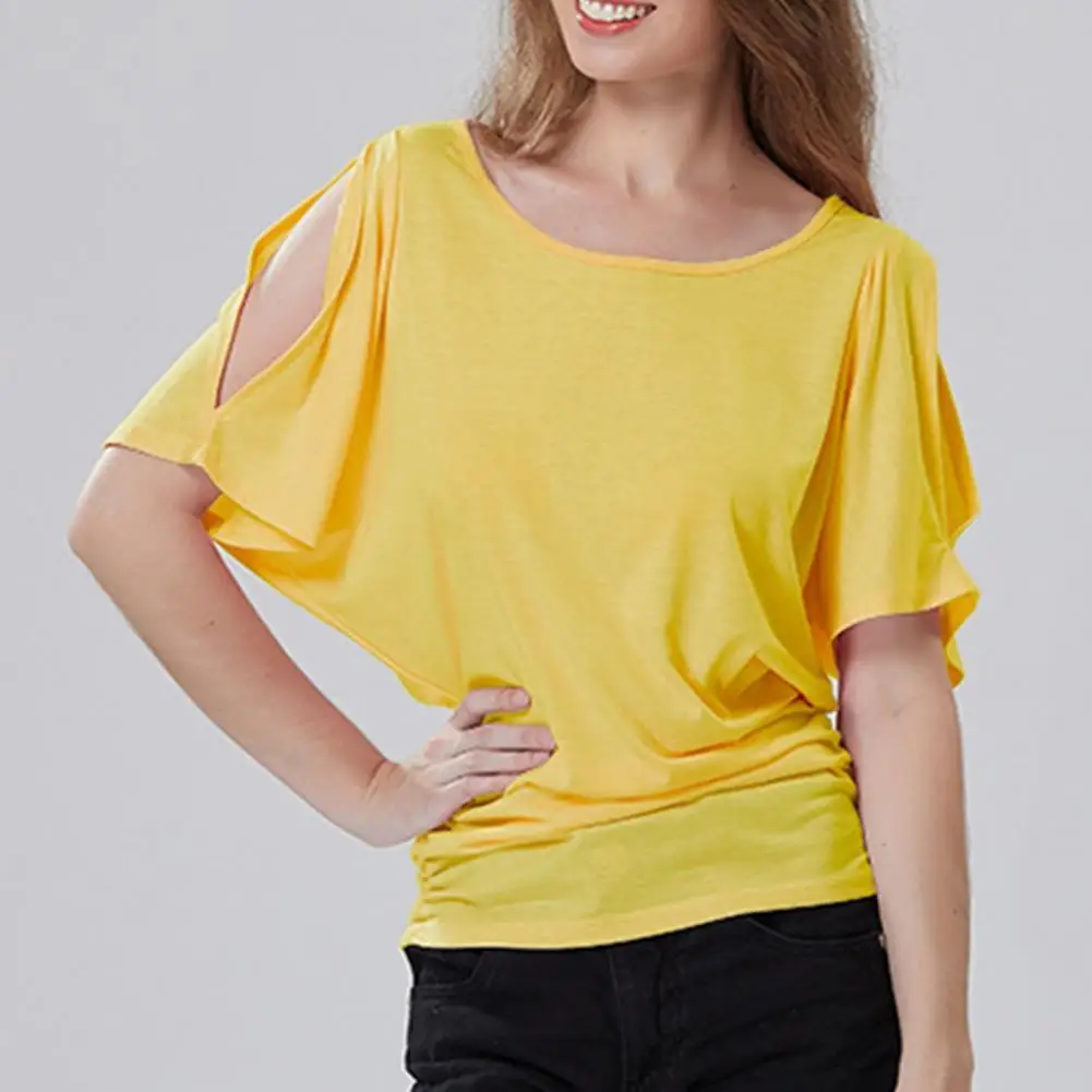 

Женская блузка с открытыми плечами, Короткая свободная блузка с рукавами «летучая мышь» и круглым вырезом, размера плюс