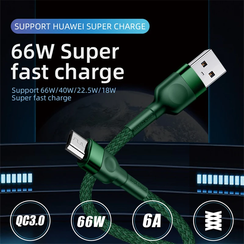 6a 66w fast charging micro usb cable for xiaomi samsung huawei android mobile phone charger for phone cable microusb data cables free global shipping