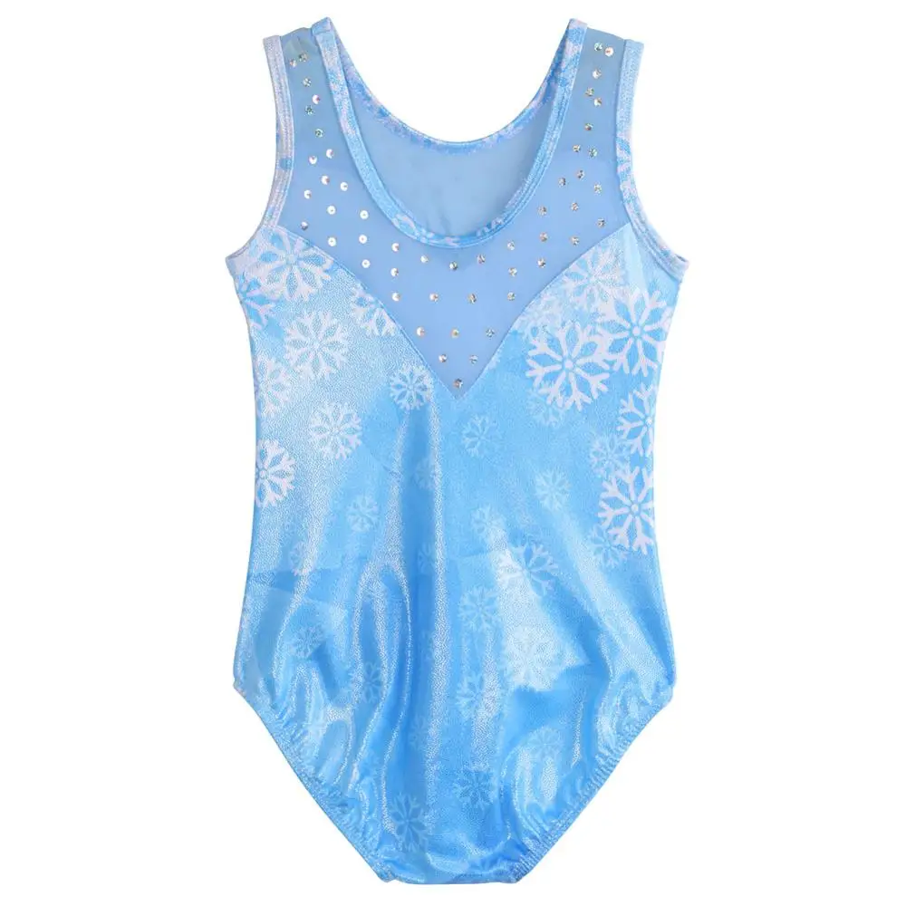 

BAOHULU Girls Ballet Leotard Kids Sleeveless Gymnastics Leotard Print Snowflake Sequins Bodysuit Ballet Dance Wear for Children