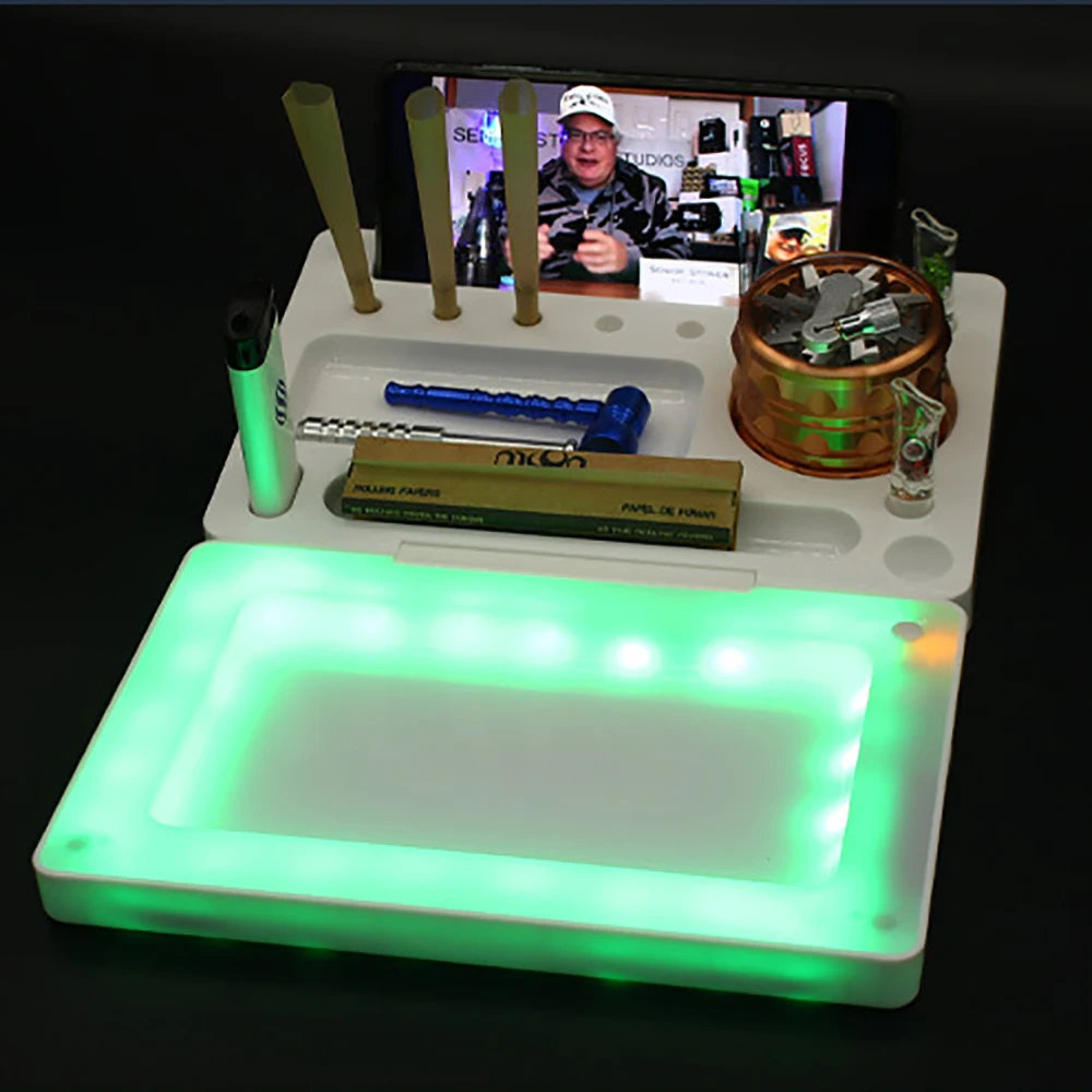 LED Rolling Tray Glowing Tobacco Cigarette Paper Hand Roller Plate USB Charging Light Up Holder Portable Box Smoking Accessories