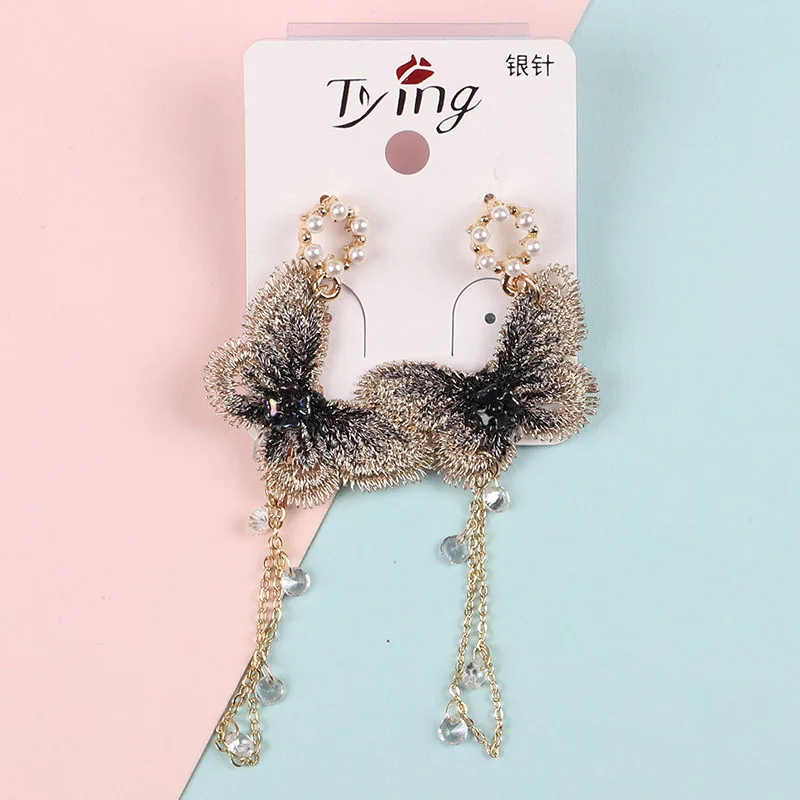 Японские и корейские сетчатые красные Винтажные серьги-бабочки с вышивкой