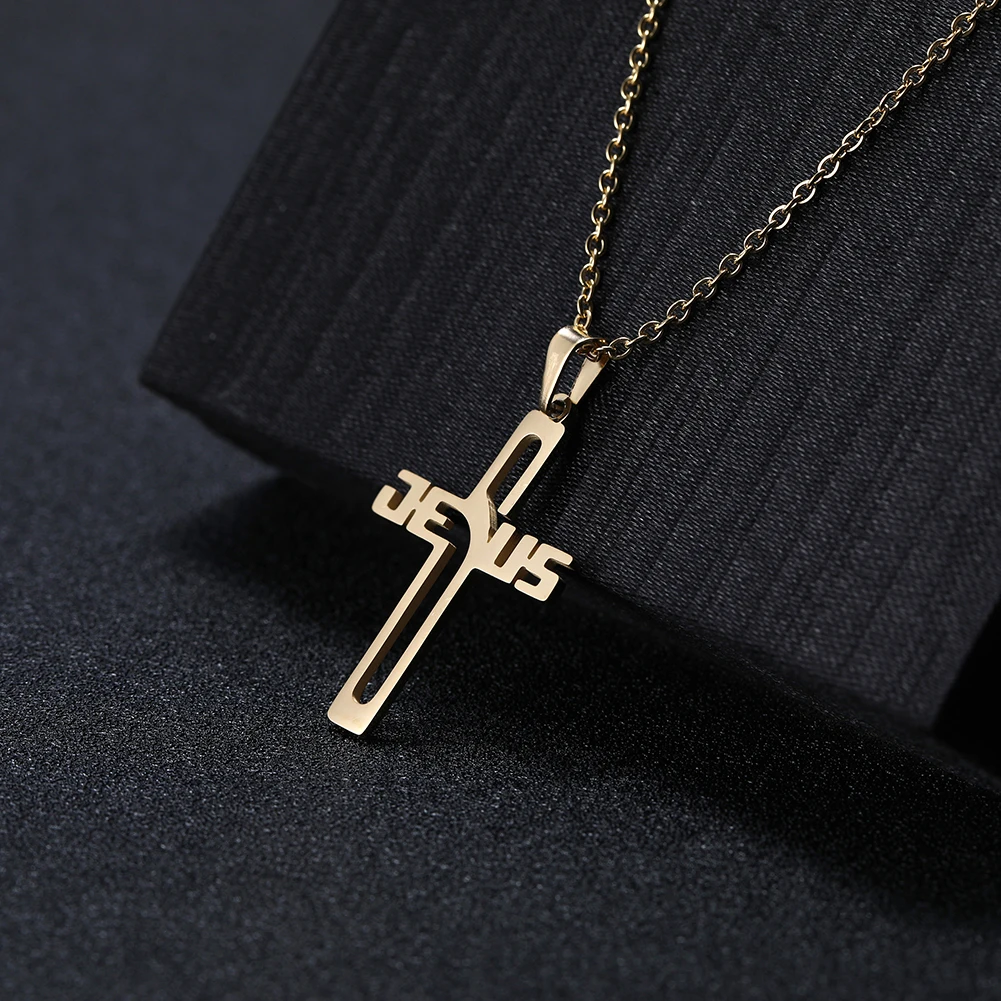 

Cazador Jesus Cross Hollow Pendant Necklaces for Women Men Christian Chocker Wholesale Stainless Steel Jewelry Birthday Gifts