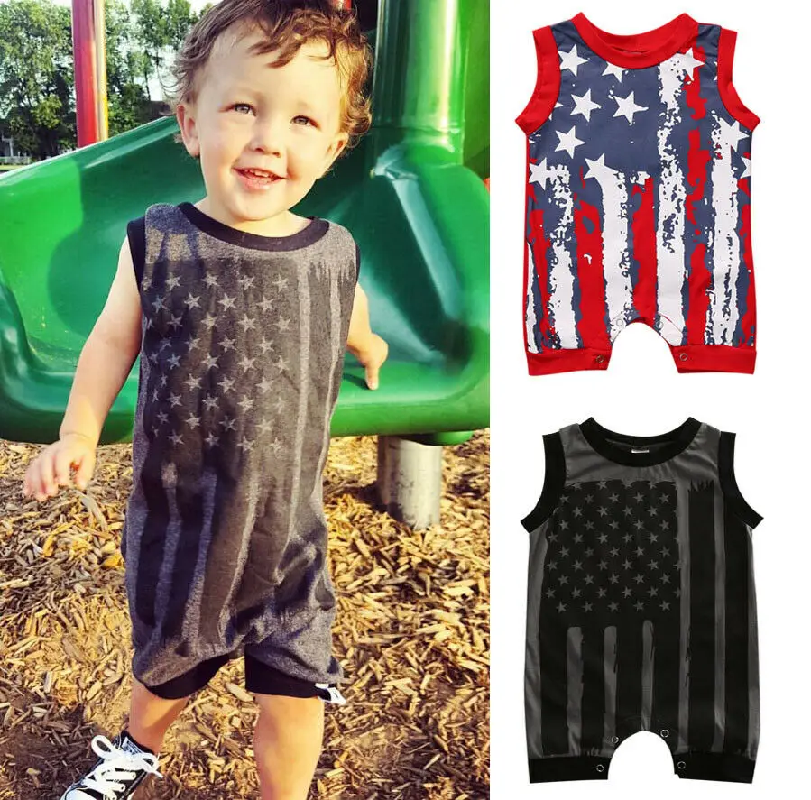 Комбинезон для новорожденных без рукавов в полоску с флагом на возраст 0-24 месяца