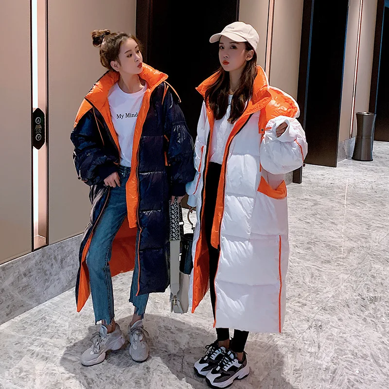 2021 Winter Fashion X-long Oversize Puffer Jacket Women Thicken Warm Casual Hooded Overcoat Glossy Coat Female Snowwear Outwear