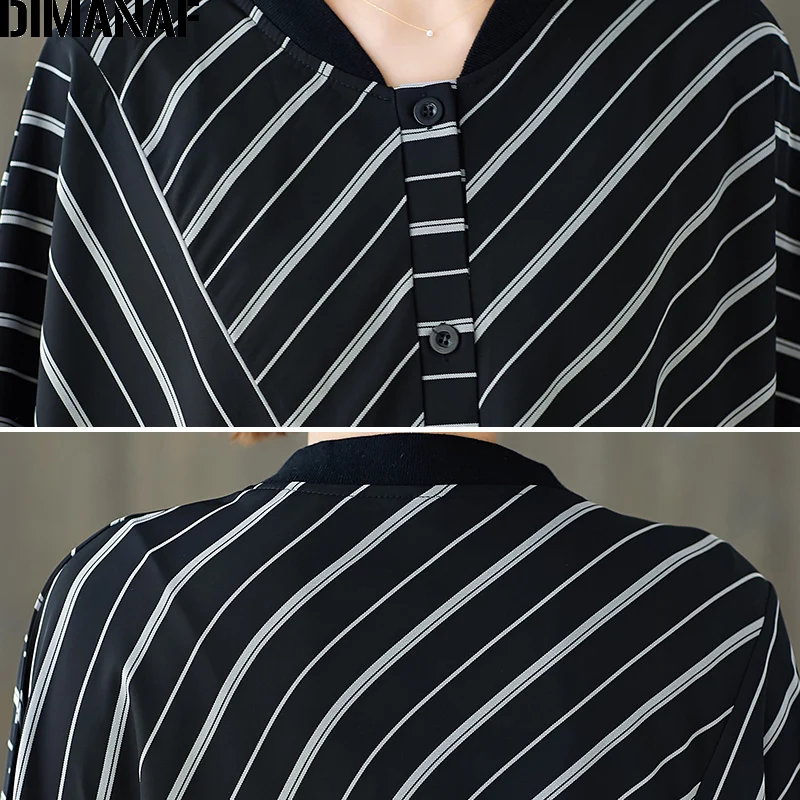 

DIMANAF Oversize Women Dress Batwing Sleeve Oversize Lady Vestidos Loose Clothing Striped Casual Black Dress Spring 150KG Fit