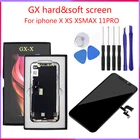 Мягкий дисплей GX OLED для Iphone X XS MAX XR 11 Pro Max, жесткий дисплей с дигитайзером в сборе, замена с бесплатными инструментами