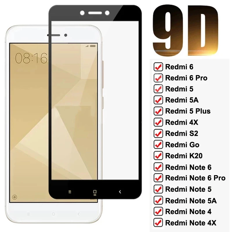 Защитное стекло 9D для Xiaomi Redmi Note 4 4X 5 5A 6 Pro пленка экрана 6A S2 GO K20 закаленное