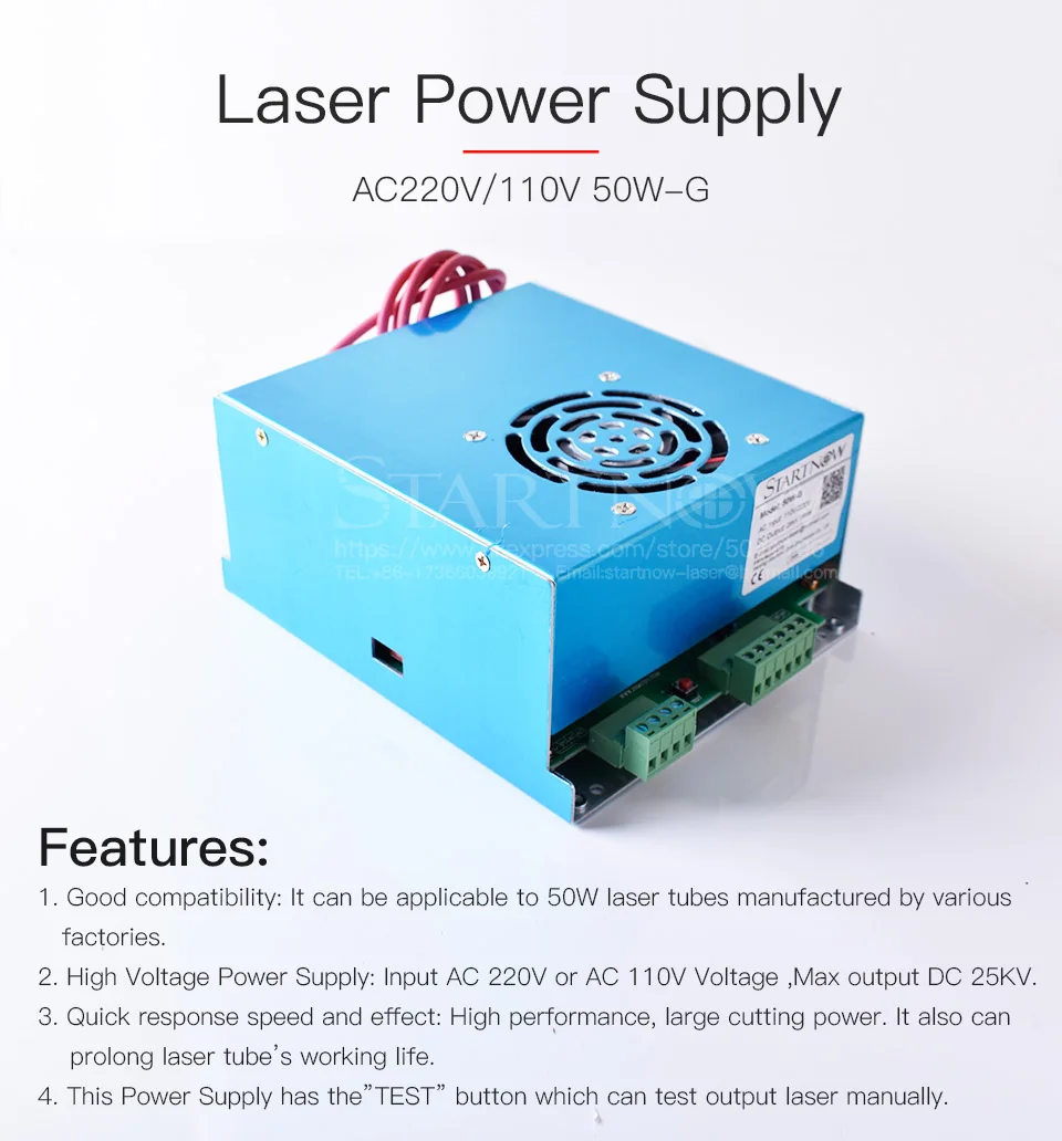 50W-G MYJG-50 45 Вт, 50 Вт, ручная сборка CO2 лазерный Питание 110V 220V универсальный блок питания Co2 лазерный источник для лазерная резка, гравировальный станок
