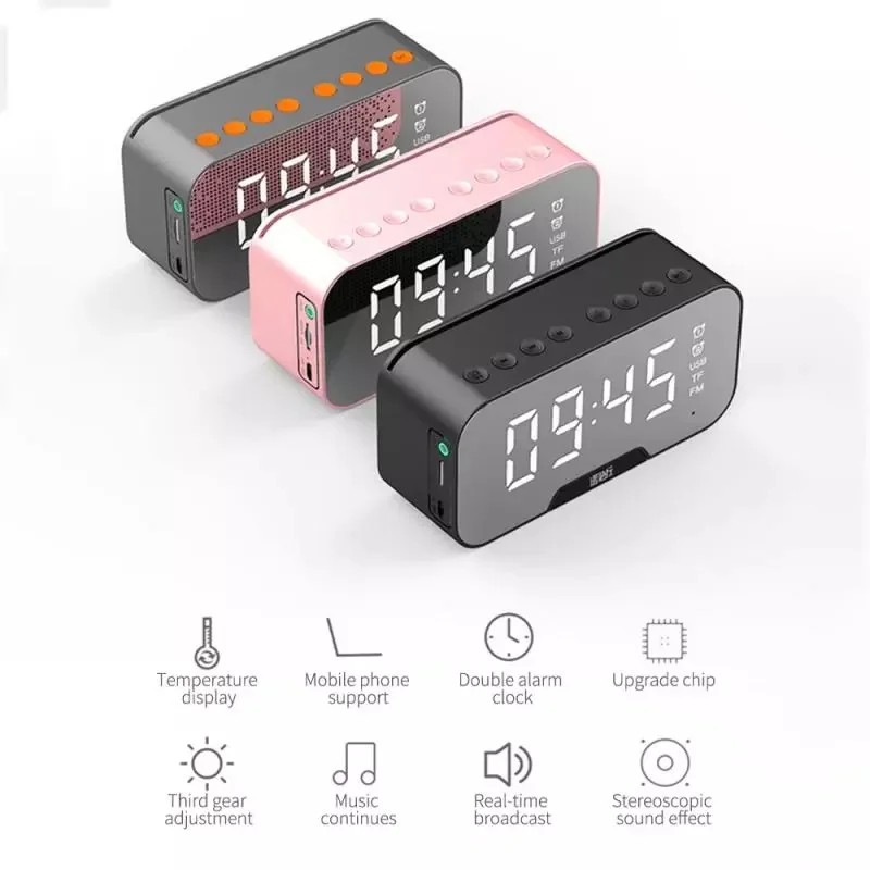 

Bluetooth Alarm Clock Accessories Ornaments Wireless Multifunction Subwoofer Desktop With Radio LED Mirror Surface Supplies