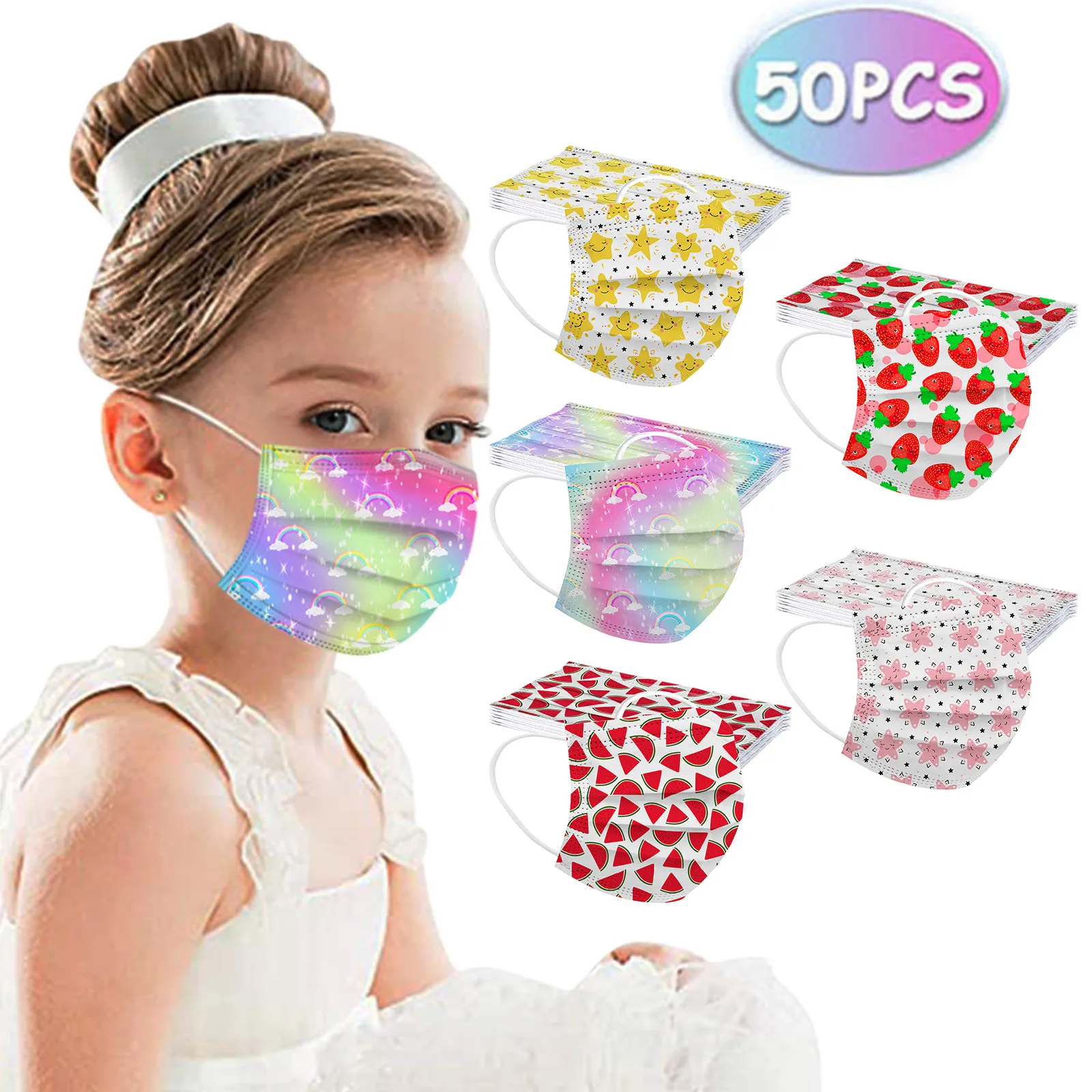 50 шт. одноразовые маски для лица с градиентными цветными звездами | Дом и сад