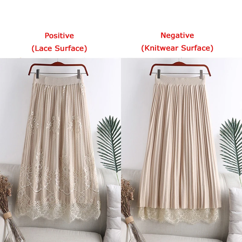 Женская трикотажная юбка с высокой талией кружевная длинная составного кроя