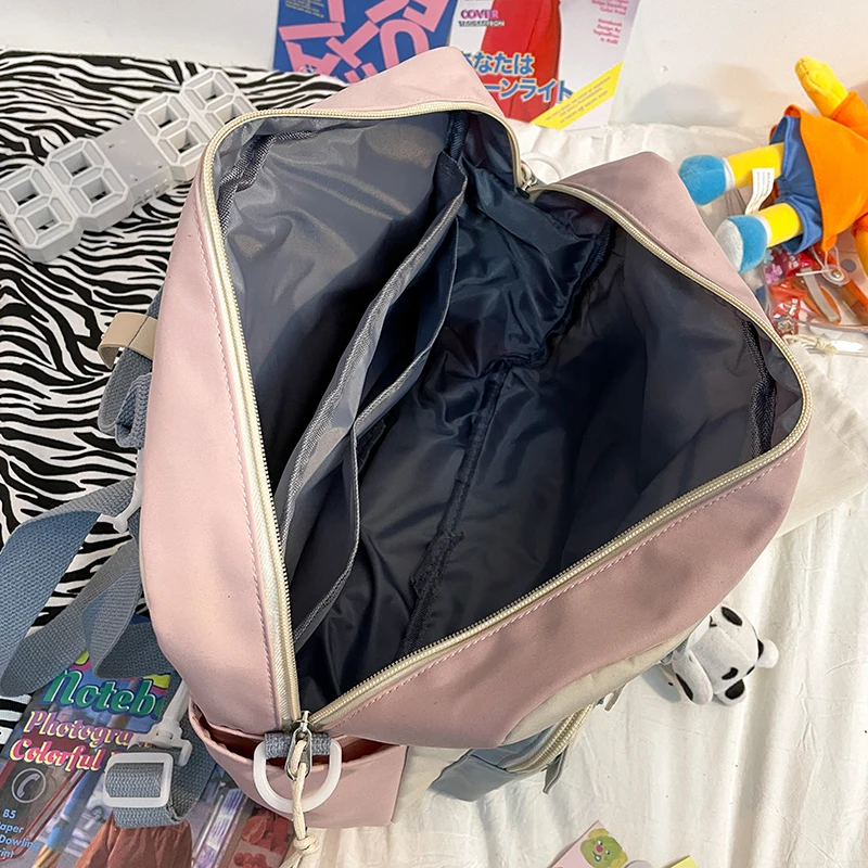 

Women Cute Cow Backpack Female Student College Schoolbag Girl Badge Multifunctional Backpacks Kawaii Ladies Waterproof Nylon Bag