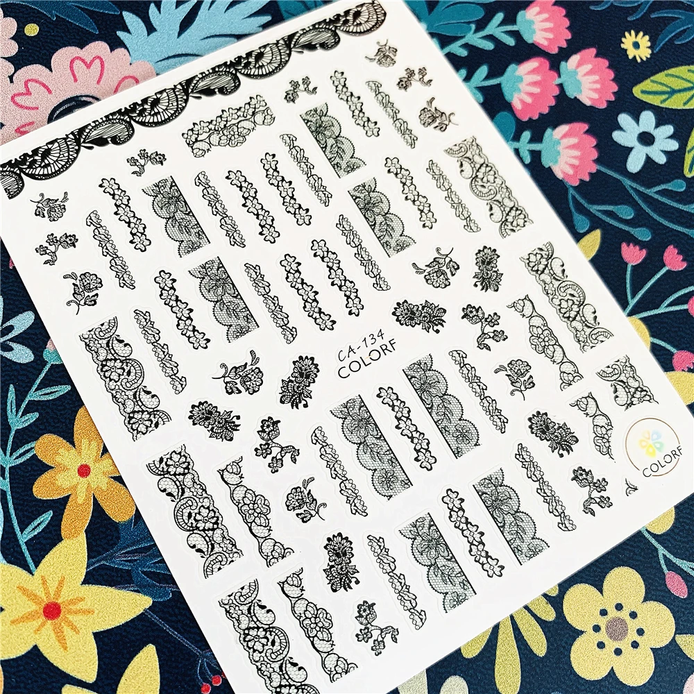 

Newest CA sereis CA-134-135 black lace 3d nail art sticker nail decal stamping export japan designs rhinestones decorations