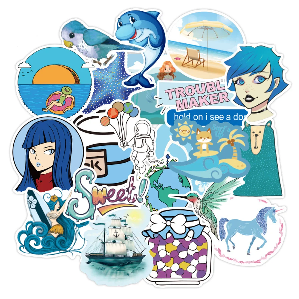 

100 шт., Водонепроницаемые Синие наклейки из ПВХ