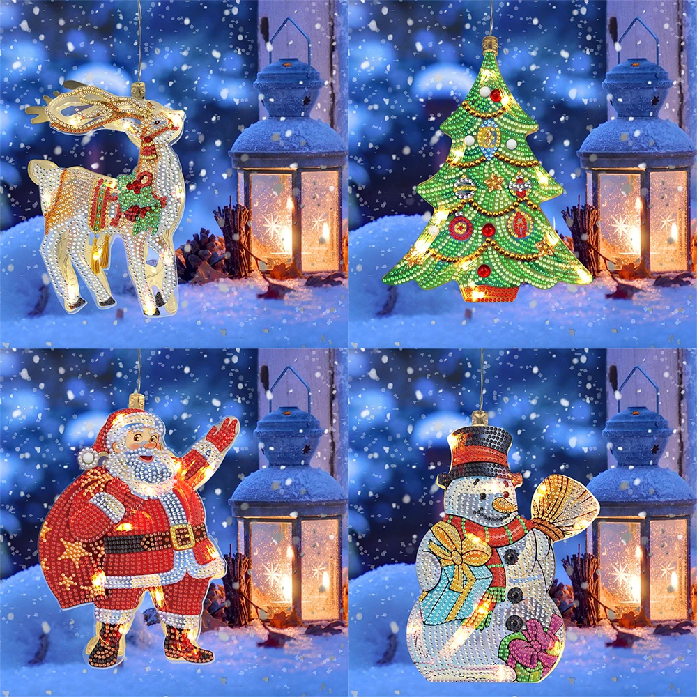 

DIY рождественская подвеска с алмазной живописью со светодиодной подсветкой, Полная работа, специальная форма, алмазная вышивка, подвесные у...