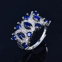 925 silver imitation natural sapphire inlaid with sapphire fashion personality color treasure ring for women exaggerate jewelry