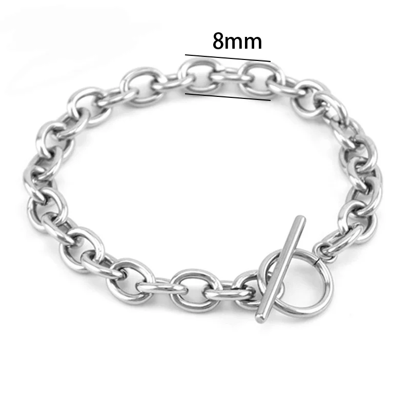 8mm width Мужской браслет, хорошее качество, нержавеющая сталь, мужской браслет, Мужская кубинская цепочка на руку, мужские браслеты на цепочке, полированный - Metal Color: 8mm width