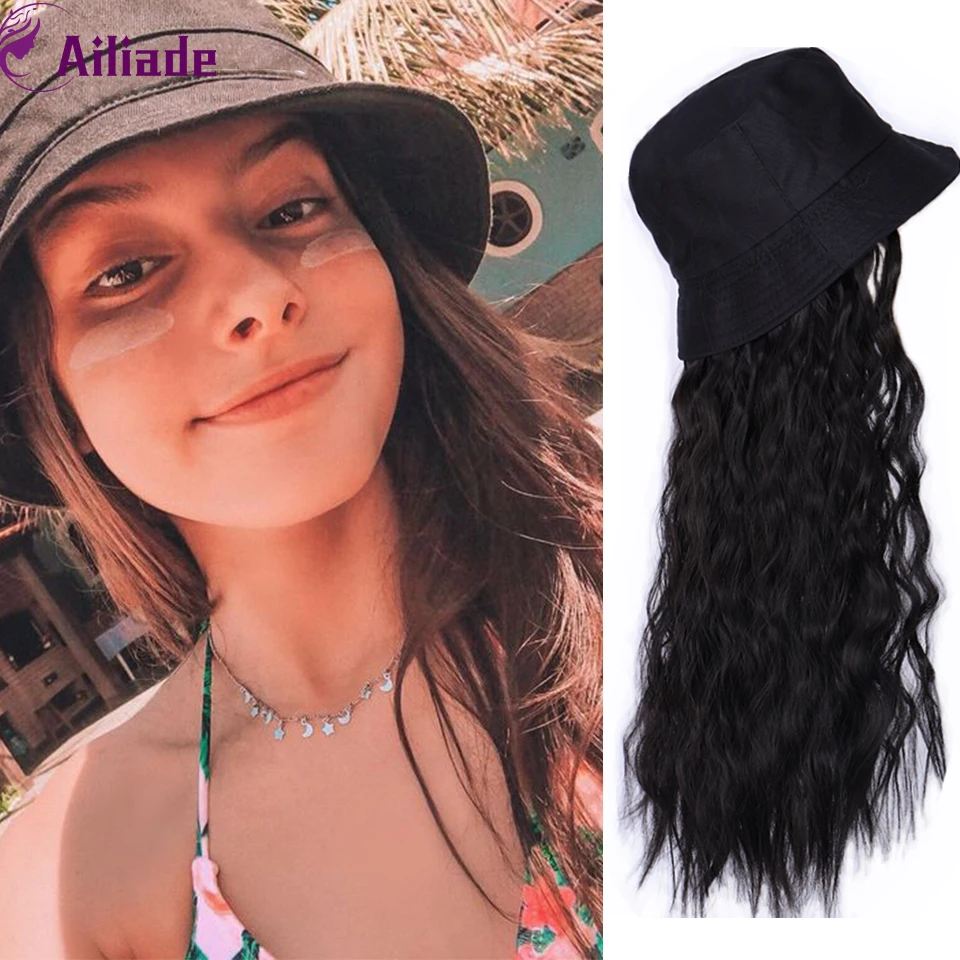 AILIADE 22 дюймов длинные волнистые прямые волосы синтетические группа бейсболка