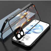 double sided glass magnetic metal phone case for iphone 11 pro max 12 mini xs max xr with camera lens protection magnet cover