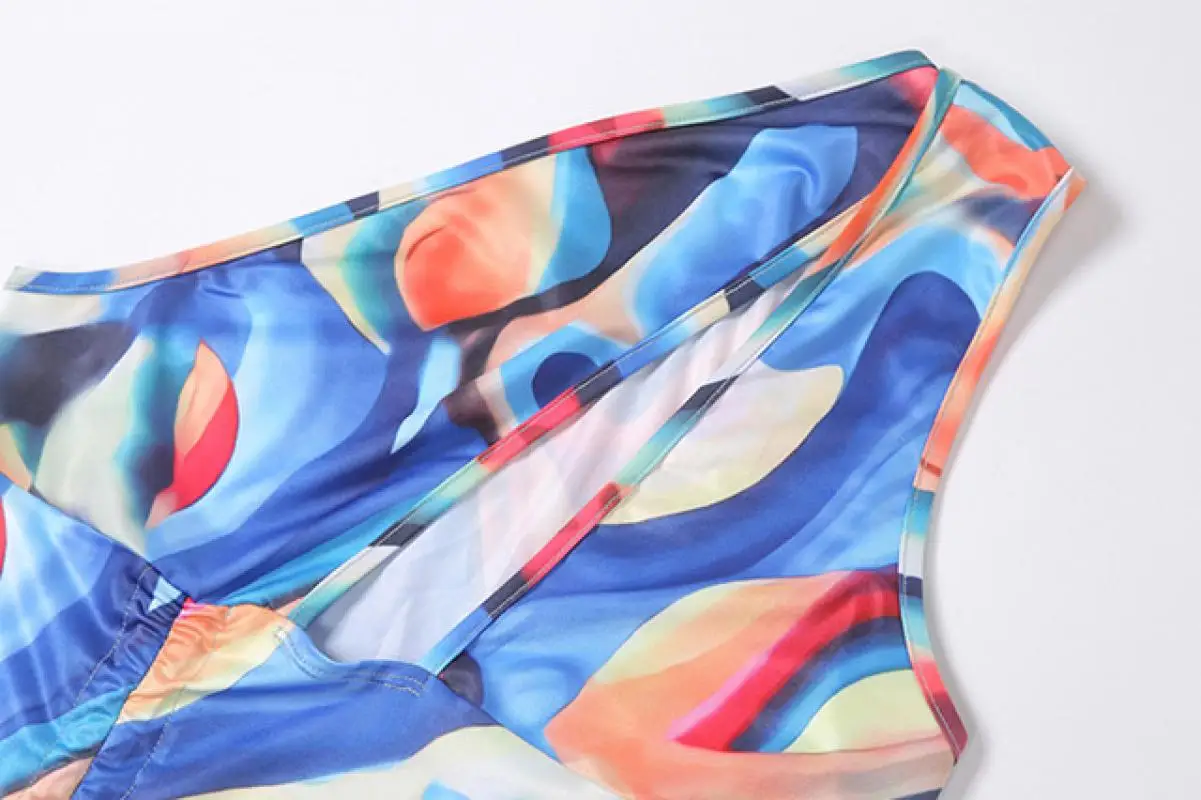 

Women Sheath Slip Dress 2021 New Sexy One Shoulder Mini Tank Dress Drawstring Swirl Pattern Printed Party Clubwear Street Dress