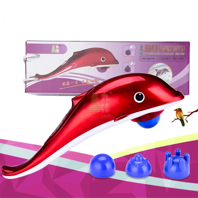 

Free shipping Three massage heads Multifunctional Large Dolphin Massager Red Light Massage Stick Electric Massage Hammer