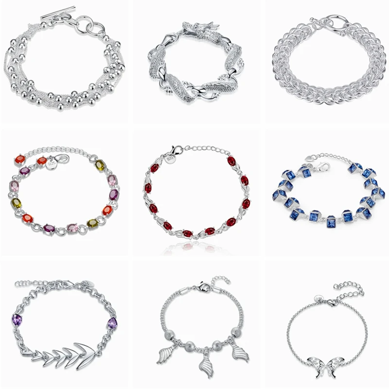 Браслет женский простой блестящий из серебра 925 пробы для свадебной вечеринки |