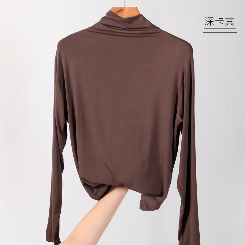 

2020 New Autumn Winter Women Modal Bottoming Top Long Sleeve Warm Elastic Pullover Plus Size Turtleneck T Shirt Soft Fit Tops
