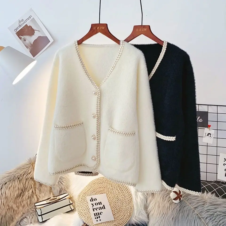 

Autumn and winter new imitation of vison cardigan sweater, wear foreign style small coat of fragrance and women's dress