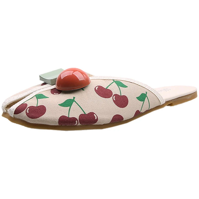 Women Mules Closed Toe Cloth Shoes Round Toe Backless Casual Flat Slippers Comfortable Slip on Print Color Summer Beach