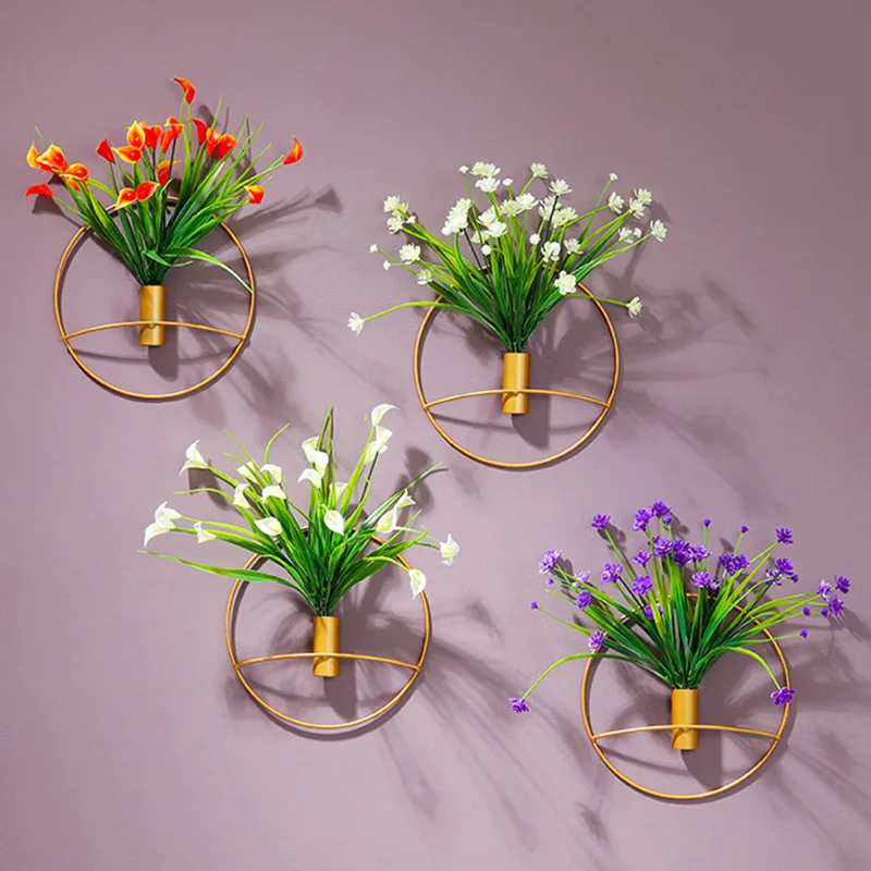 

Nordic metal round wall decor, flower arrangement living room wall decor, creative TV background, hanging wall decorations