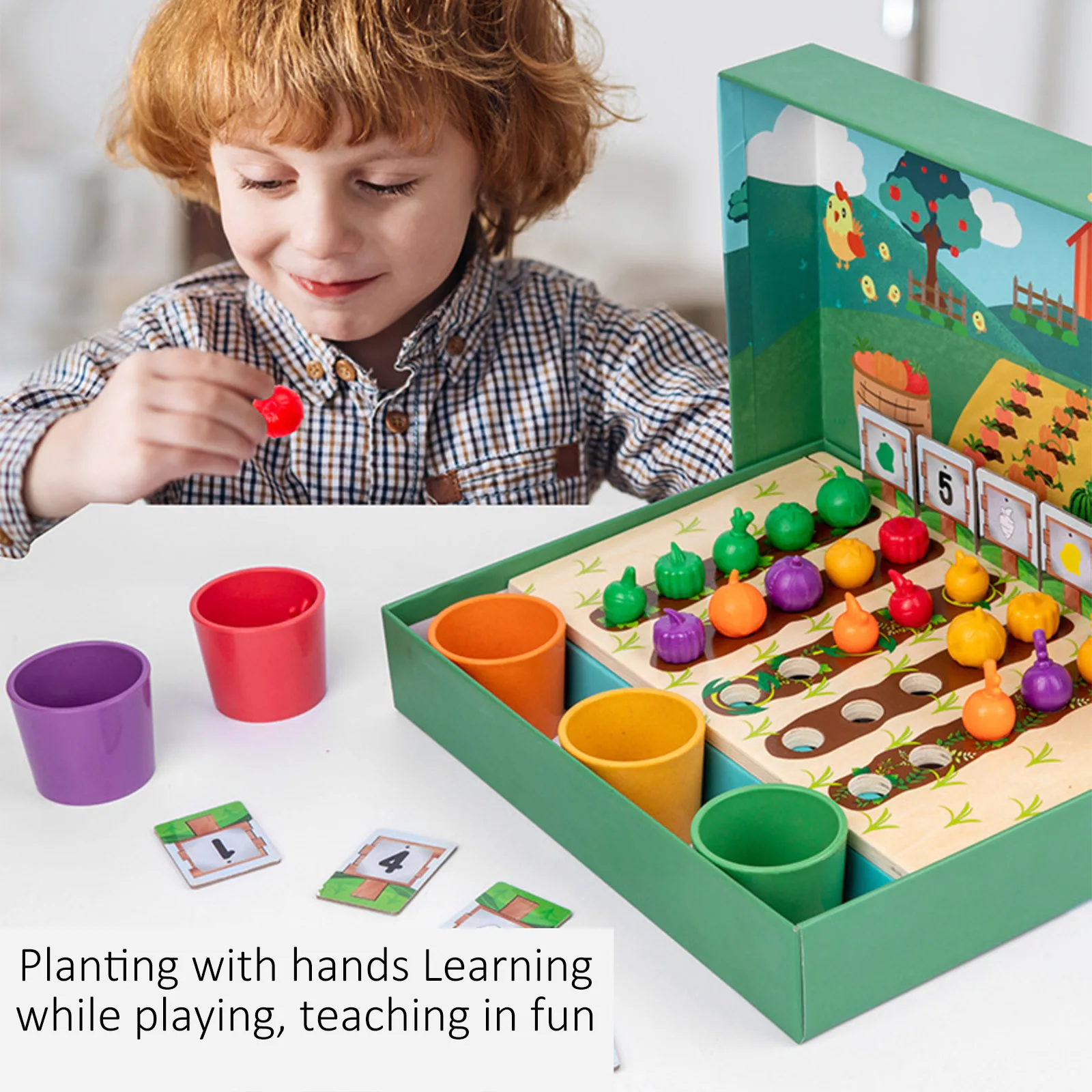 

Baby Wooden Toy Montessori Early Education Vegetables Fruits Color Classification Cup Counting Shape Matching Farm Game Toys