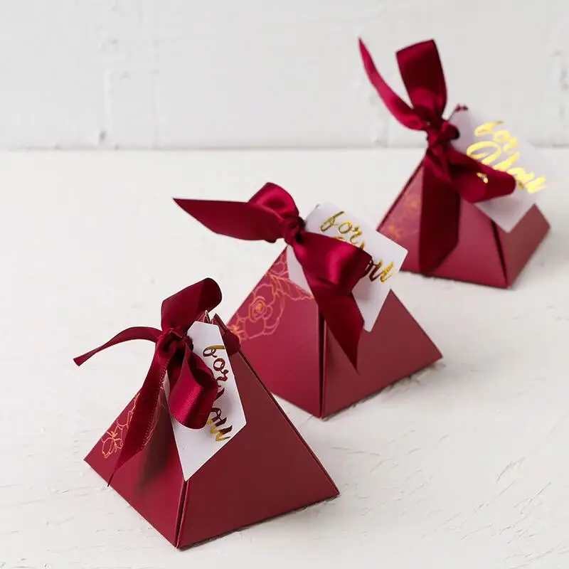 Caja Triangular de pir&aacute;mide para dulces, regalos y favores de boda para invitados, bolsas de dulces, embalaje de Chocolate, suministros para fiesta de Baby Shower-4