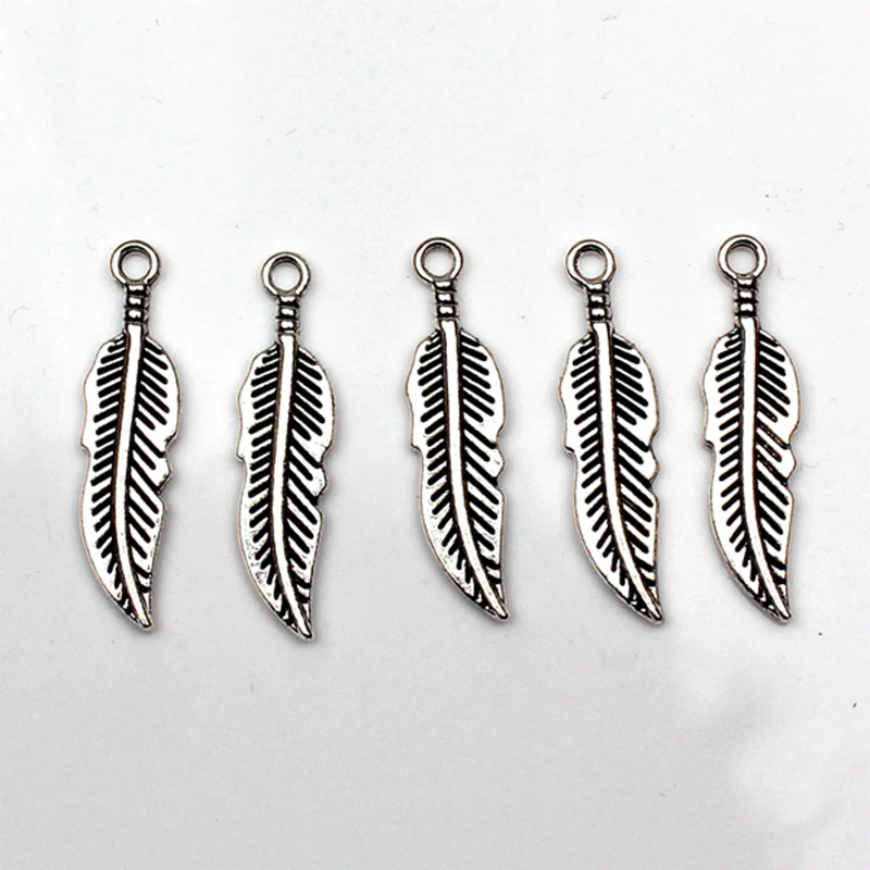 12pcs Charms double sided feather 27*7mm Antique Tibetan Silver Pendant Accessories DIY Vintage bracelet Necklace Handmade | Украшения и