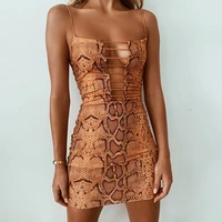fallwinter womens 2021 spaghetti strap sexy hollow bodycon pack hips snake print dress elegant sleeveless mini dresses