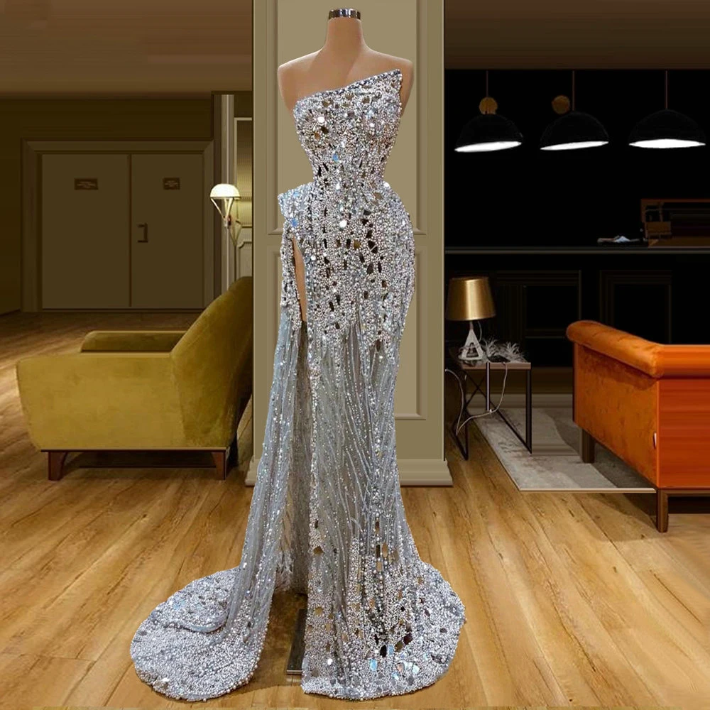 

YILIBER Evening dresses 2021 vintage vlack pearls long sleeves evening gowns beading prom dresses for women short dresses