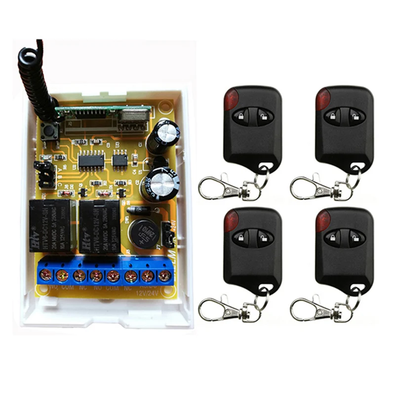 Беспроводной пульт дистанционного управления, DC24V, 2 канала, 2 канала, RF релейный приемник, модуль + радиочастотный передатчик, 315, 433 МГц, дистанционное управление
