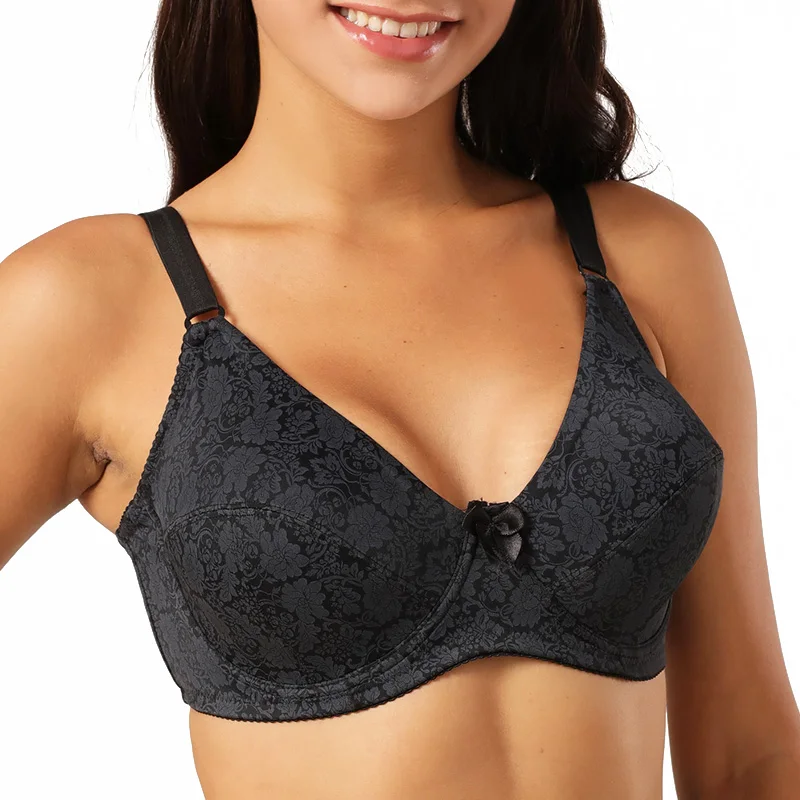 Бюстгальтер-минимайзер без подкладки, закрытый, сексуальное нижнее белье для женщин, размера плюс, бюстгальтеры с принтом 36-52, чашки B, C, D, DD, E, бюстгальтер на «косточках» Бесшовный