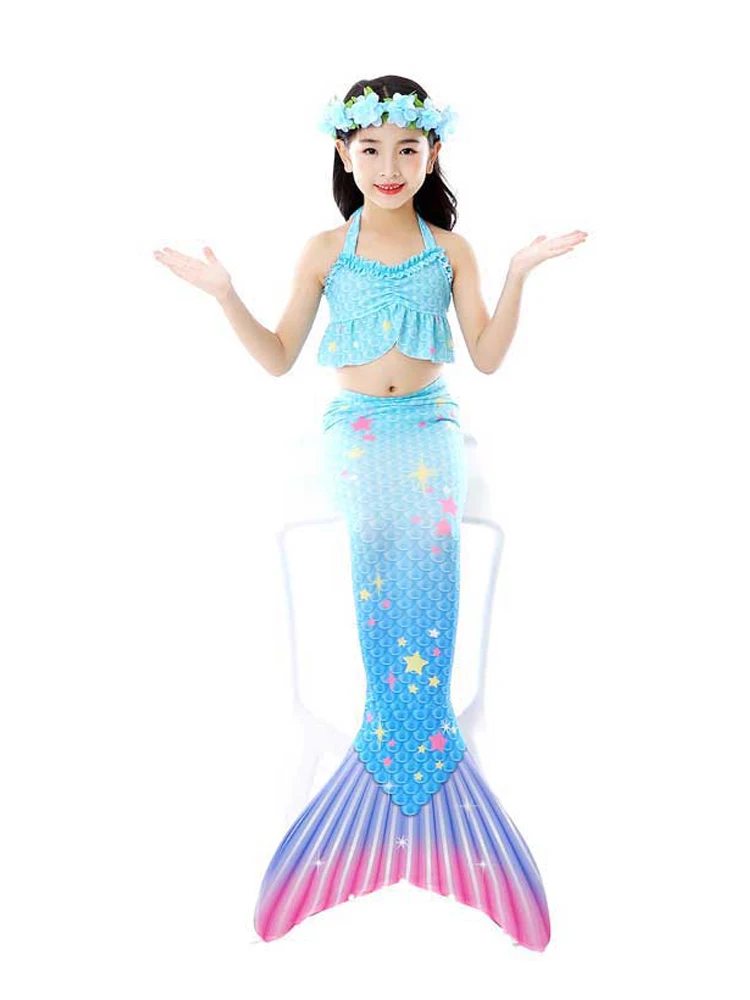 

Hot Sale Girls Ariel Swimming Mermaid Tails for Costume Cosplay Kids Children Little Mermaid Swimsuit zeemeermin Met MonoFin Wig