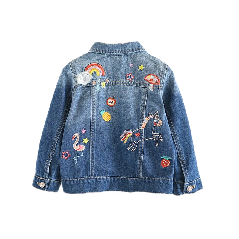 TK00767Blue Детские джинсовые куртки для девочек; вышитая куртка с Фламинго; Модное детское пальто из пряжи и тюля; Новинка года; сезон весна - Цвет: TK00767Blue