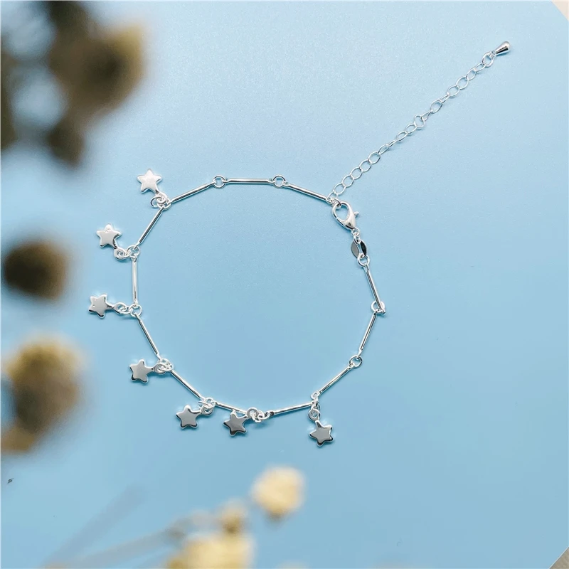 

2021 New Korean Style Bts Kpop Accessories Fashion Jewelry Metal Silvery Chains Bracelet Femme Star Bracelets for Women