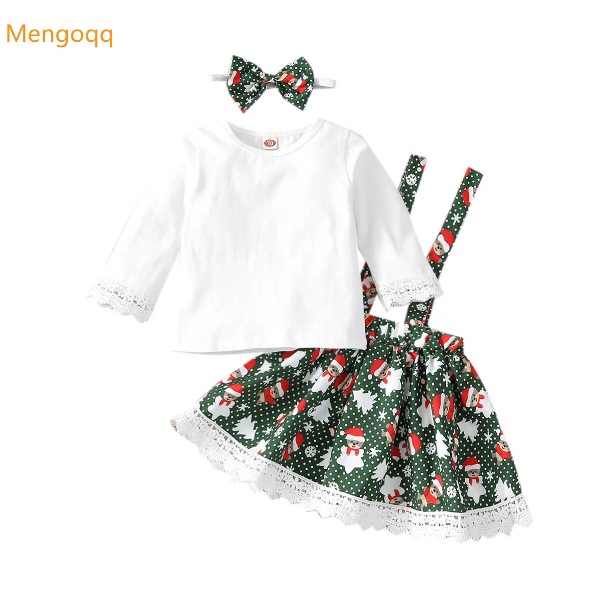

Toddler Kids Baby Girls Autumn Full Sleeve Solid Top Shirts Spring Strap Dress SNOWMAN Headband XMAS Christams Clothes Set 3pcs