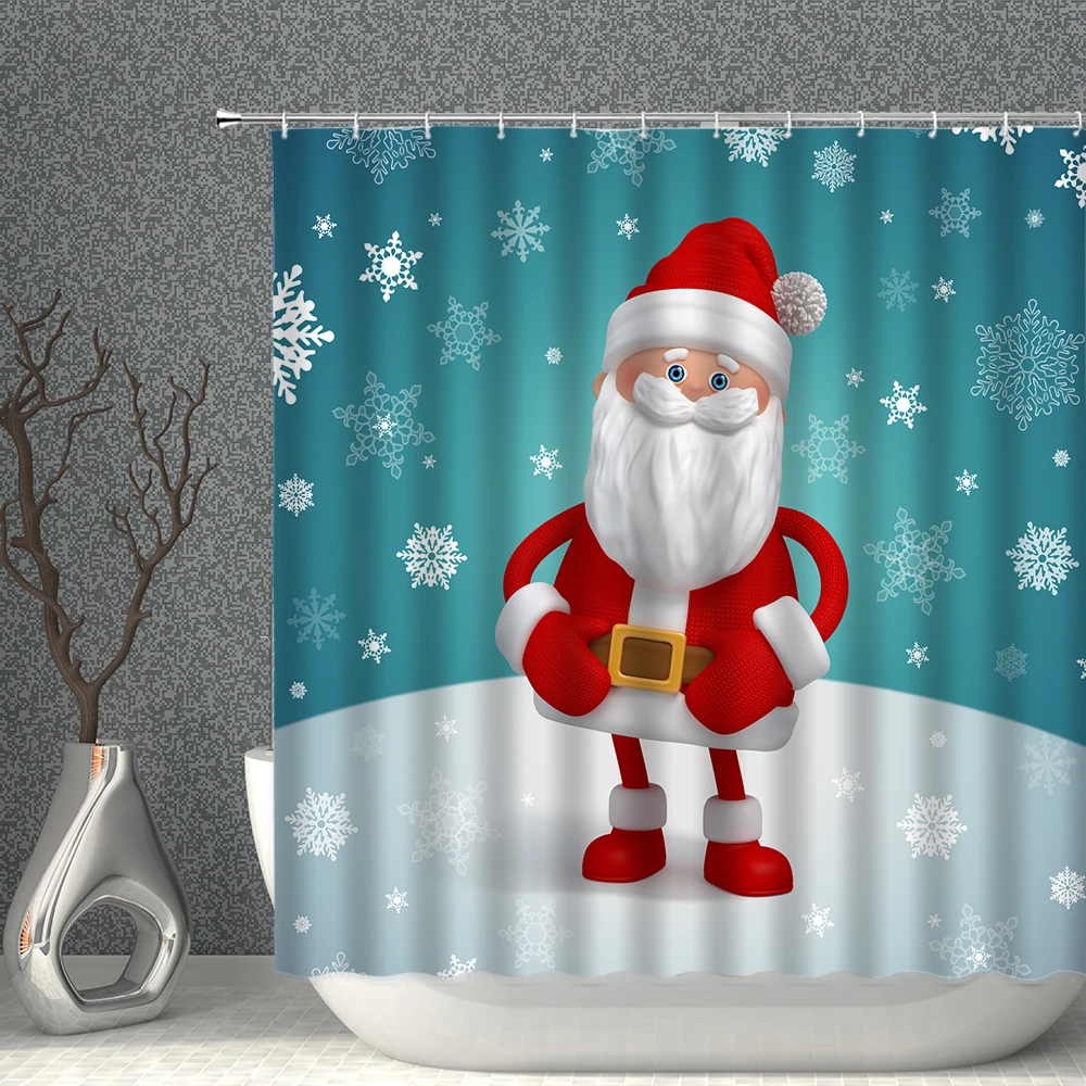 

Merry Christmas Shower Curtains Snowfield Red Clothes Santa Claus Festive Mood Decoration Curtain Bathroom Waterproof Screens